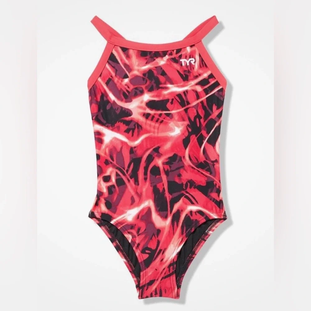 TYR Girls Durafast Lite Diamondfit Swimsuit Electro Red One Piece Size 22 DELT7Y